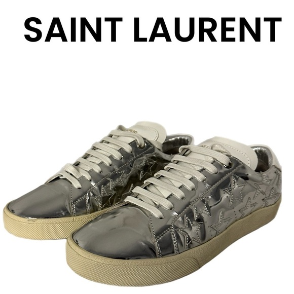 SAINT LAURENT~ Court Classic Star Low-Top Sneakers, Silver - Picture 1 of 5